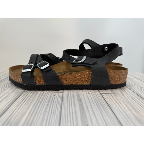 Birkenstock Kumba Oil Black Leather Ankle Strap Sandals Women's sz 8 Regular Fit - Picture 2 of 7
